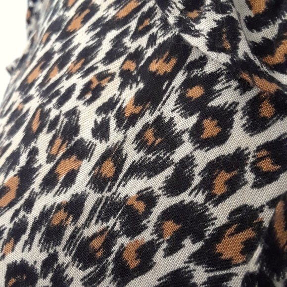 AGB Retro Leopard Print A Line Short Puff Sleeve Babydoll Dress - Picture 11 of 14